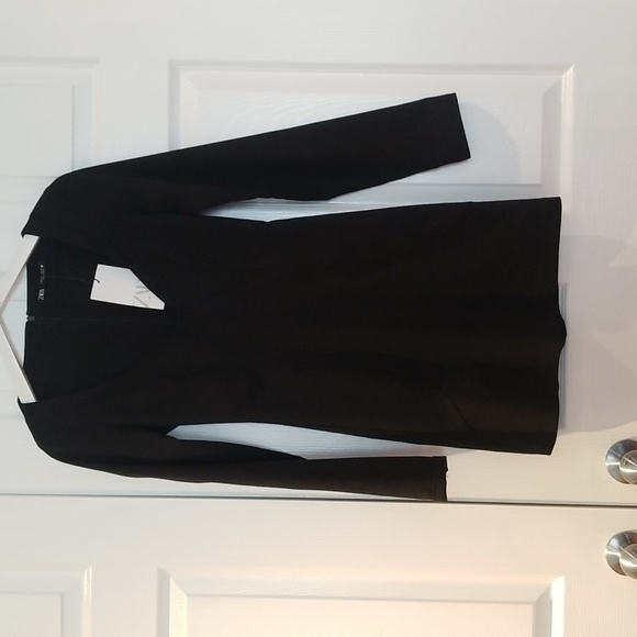 ZARA BLACK dress long sleeved with full lining V-neck zipper at the back size s - Picture 2 of 4